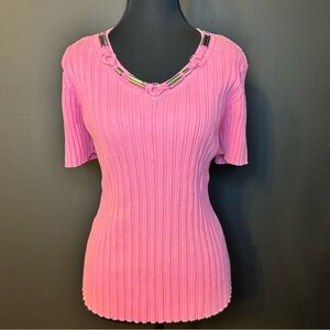 Y2K RQT Pink Ribbed Knit Top